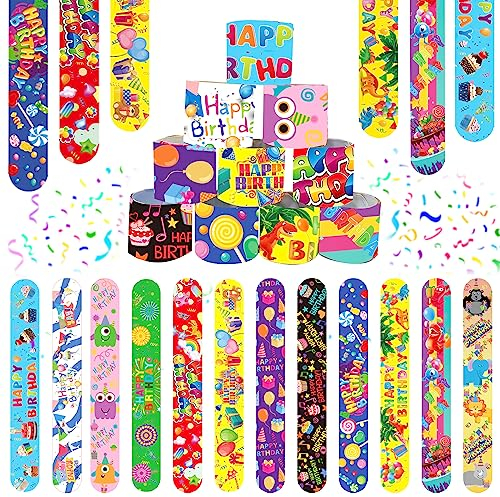 Acuiwer Braccialetti Slap 30 Pezzi Temi di Compleanno Slap Bracelets Schiaffo Bracciali Gadget Compleanno Bambini Festa Bomboniere Regalo Ragazze Ragazzi