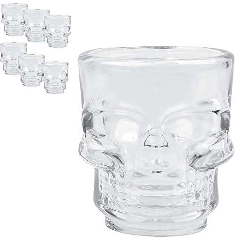 Oceano Gobelets crâne verre bière chope Shot Chupito tasse whisky vodka amer vin bière rhum spiritueux idée cadeau anniversaire fête des pères halloween bar pub skull crâne (6 pcs 50 ml)