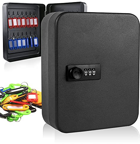 Qulable Combination Key Safe - Wall Mounted Key Box 28-key Steel Key Cabinet - Key Lock Box Outdoor with Code & 30 Key Tags Keysafe Outside Security for House Property Garage (Combination Lock-28)