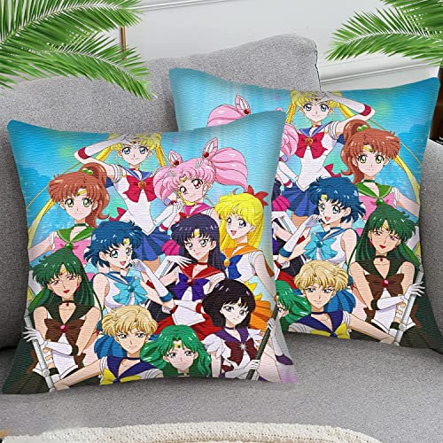 2er Set 45x45 cm Baumwolle und Leinen Kissenbezüge Kissenhüllen Dekorative Dekokissen Weicher Zierkissenbezug für Wohnzimmer Sofa Schlafzimmer -Anime-Mädchen Sailor Moon sty22