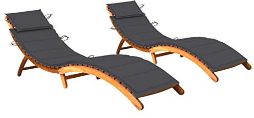 Festnight 2er Sonnenliege Akazienholz klappbar, Sonnenliege Wetterfesth, Gartenliege Holz, Garten Liege Liegestuhl Ergonomisch Holzliege Anthrazit