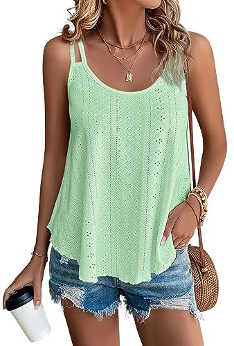 SEDEX Womens Tops, Summer Tops for Women UK Ladies Sleeveless Vests Round Scoop Neckline Swing Vest Tops Loose Fit Tanks Casual Tees Spaghetti Strap Camisole(Mint Green,L)