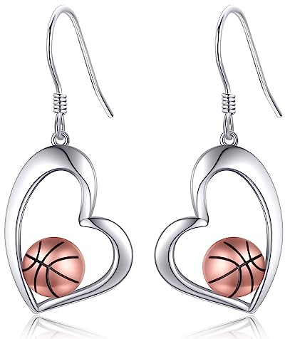 ONEFINITY Basketball Ohrringe 925er Sterling Silber Basketball Herzanhänger Ohrhänger Schmuckgeschenke für Frauen und Mädchen
