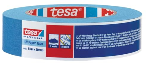 Tesa 4435 Klebeband für Präzisions-Maskierung, Lackierung, Karosserie, einfach anzuwendendes Papierband, innen und außen, keine Rückstände - Blau (30 mm x 50 m)