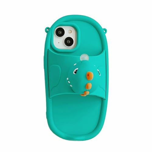 YAKVOOK Kawaii 3D Silicone Dinosaur Slippers Fun Cute Case Soft Rubber Shockproof Protective Case for iPhone 14 Pro Max