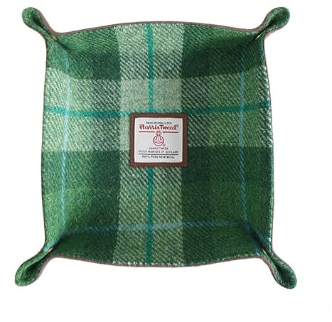 Harris Tweed Wool Valet Tray - Handcrafted Desk Organizer with Brass Snaps,Versatile Storage for Keys, Coin, Jewelry, and More