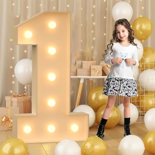 Syibelters Panneau lumineux géant à LED en forme de chiffre 1 de 100 cm pour la Saint-Valentin, un anniversaire, Noël, le Nouvel An