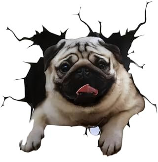 Autoaufkleber Mops Aufkleber 15cm(5.9 Inch) Pug Car Sticker Mops 3D Zerrissen Reflektierende Autoaufkleber Pug Haustier Hund Personalisiert Wasserdichte Aufkleber Laptop Heckscheibe Dekor