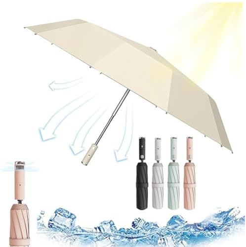 3 in 1 Umbrella with Fan and Mister,Portable Misting Fan Umbrella With UV Protection,Sun Protection Umbrella with Fan,Mist Spray Umbrella for Summer Cooling, Golf, Walking,Patio, USB Rechargeable