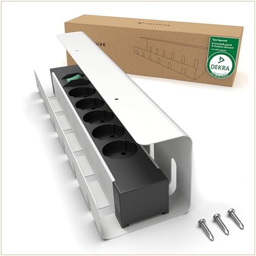 UNITURE® Canalina per cavi da scrivania [DEKRA certificata] – Set da 1 scrivania – Supporto per cavi da 40 cm – Gestione cavi scrivania – Cable Management Under Desk – Bianco