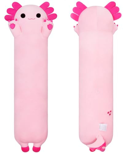 Sausudols Plüschtier Axolotl Kuscheltier Süßer Axolotl Plüschtier Stofftiere Lang Axolotl Plüschkissen Kuschelkissen Geschenk für Kinder Freundin Rosa 70cm
