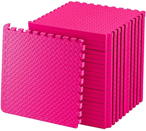 Exercise Foam Mat - Anti fatigue Protective Interlocking Puzzle EVA Floor Tiles with Edges - Gym Flooring Mats - Non slip Rubber Cushion for Underlay (Pink, 4 Tiles (16 Square Feet))