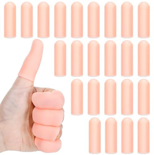Ouligay 24 Pcs Silicone Finger Protectors,Skin Color Finger Sleeves,Cuttable Rubber Fingers Tips,Reusable Finger Covers to Protects Knuckles, Relieves Painful Cracks, Reduces Friction Calluse