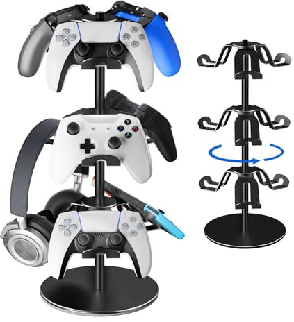 ZHGM Support de manette rotatif à 3 niveaux, compatible avec Xbox PS5, PS4, Nintendo Switch, en aluminium, pour 9 manettes (noir)