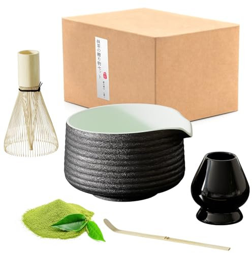 LIIGOU Matcha Tea Set 4PCS Japanese Matcha Kit with Bamboo Matcha Whisk Ceramic Matcha Bowl Scoop & Holder Traditional Japanese Tea Ceremony Matcha Gift Set for Beginners and Enthusiasts