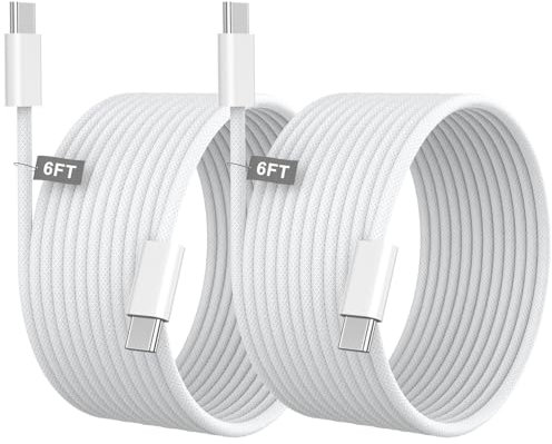 USB C to USB C Cable for iPhone 16 15, 2 Pack 6FT Long iPhone 16 Charger Cable, 60W Woven Type C to C Fast Charging Cord for iPhone 16/ 16 Plus/16 Pro/16 Pro Max/15/15 Plus/15 Pro/15 Pro Max, White
