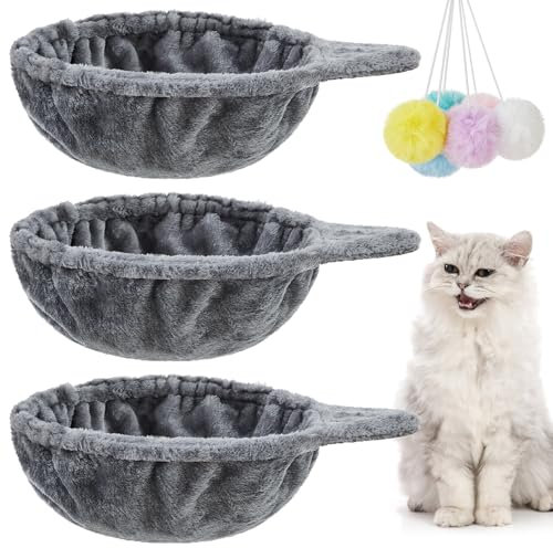 Dansydaisy Lot de 3 grands arbres à chat de 33 cm, pièces de rechange avec 6 cordes élastiques de suspension, jouets à pompons, accessoires d'arbre à chat (gris)
