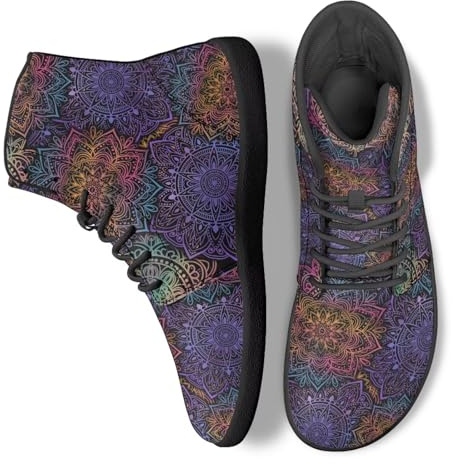 Binienty Gradient Purple Mandala Barefoot Hiking Shoes Men Women Dressy Fashion Waterproof Leather Minimalist Zero Drop Wide Width Sneakers Cozy Barefoot Ankle Boots, US 9