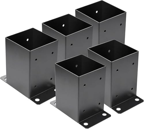101.6x101.6mm Post Base 5 Pcs,Inner Size 91x91 Post Base Brackets,Heavy Duty Metal Black Powder Coated Post Brackets for Pavilion Deck Railing Support Deck Base Plate, Support Bolt Down