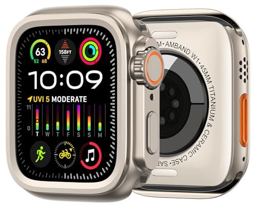 MODBAND Custodia per orologio in lega per Apple Watch Case Series S10 46mm S9 S8 S7 S6 44MM 45MM Custodia protettiva per telaio in metallo(Titanium Gold,44mm)