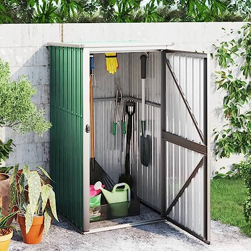 Myheimly Geräteschuppen Gerätehaus Gartenhaus Garten Werkzeug Schuppen Lagerschuppen Geräteschrank Verzinkter Stahl Grün,88 x 89 x 161 cm