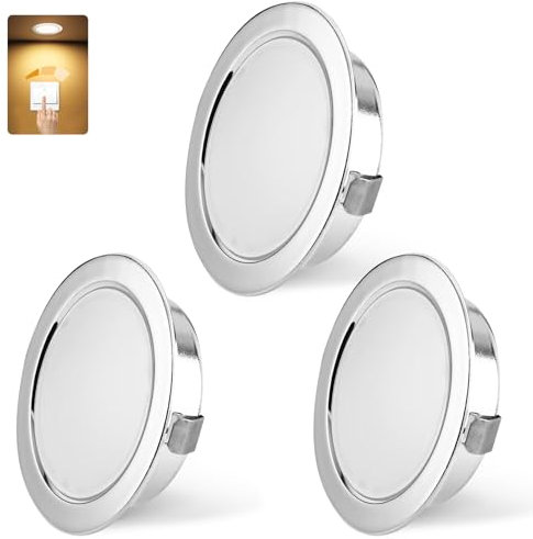 KYOTECH LED Einbaustrahler 230V Dimmbar, 3W 3000K Warmweiß LED Spot Ultra Flach 300LM Bohrloch 55-58mm und 15mm Flache, IP44 Möbeleinbauleuchte Einbauspots für Spiegelschrank, Chrom 3er Set