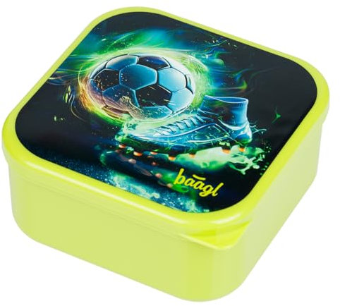 Baagl Brotdose für Kinder – 4-in-1 Lunchbox von Groß bis Klein – Snackbox für Schule & Kindergarten – Jausenbox, Brotzeitbox, Brotbox, Pausenbox, Butterbrotdose, Snackdose (Fußball)