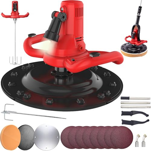Máquina Alisadora Yeso, 2 En 1 Hormigonera 2880W Máquina Alisadora Paredes Eléctrica Muela Abrasiva con Varilla Telescópica 6 Velocidades Ø380 MM Iluminación LED Hormigón Cemento Mortero Enyesadora