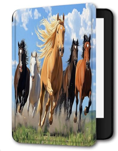 Case Compatible for 6 Kindle Paperwhite 5th/6th/7th Generation 2012/2013/2015,Lightweight Slim Soft PU Case Cover Skin for Paperwhite 5 6 7 Gen,Running Horse