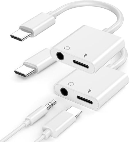 iPhone 17 16 15 Headphone Adapter,[MFi Certified]2 Pack USB C to 3.5mm Headphone Charger Adapter Type C to Aux Jack Dongle Cable with Fast Charging for iPhone 17/16/15/Pro Max/Plus Galaxy iPad