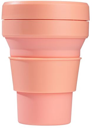 Generisch Faltbarer Silikonbecher To-Go 355ml mit Deckel und Trinkhalm - BPA-frei, platzsparend und umweltfreundlich (Rosa)