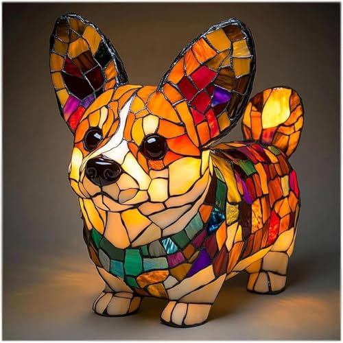 Welpe Tischlampe, Hund Serie Kunst Nachtlicht, gebeizt Harz Französisch Bulldogge Tabletop Nachtlicht, niedliche Haustier Hunde thematische LED-Tischlampen, Spaß Geschenk für Hundeliebhaber(Style-G)