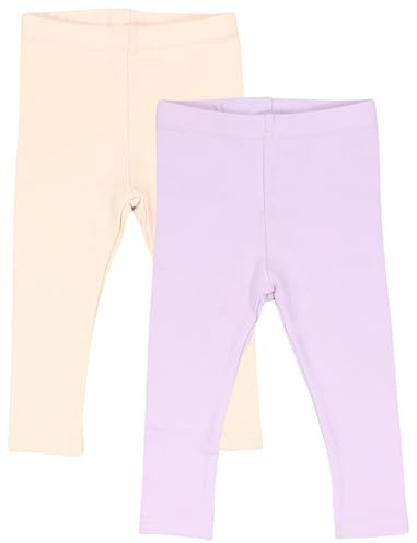TupTam Baby Mädchen Leggings Lang – 2er Pack – Weiche Baumwollhose in Pastellfarben – Blickdicht & Bequem, Farbe: Creme Beige/Lavendel Lila, Größe: 86/92