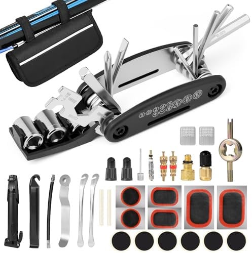 Carehabi Fahrrad Reparaturset 39 PCS Fahrradflickzeug Set Fahrrad Werkzeug mit 16-in-1 Fahrrad Multitool Fahrradpumpe Reifenheber Leimfreie Reifen Fahrradventil Fahrradreifen Reparaturset