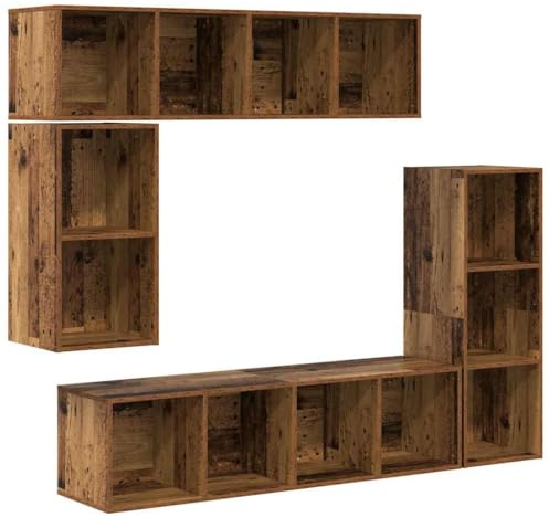 vidaXL TV Cabinet Set Wall-mounted 4 pcs Old wood 37 x 37 x 142.5 cm, Elegant Rectangular Media Cabinet, Wall Mounted Shelf, Compact Storage Unit, Organizer Stand for Living Room, Space Saver