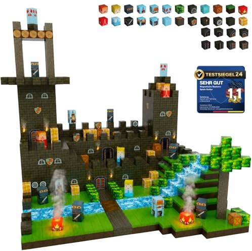 Magnetische Bausteine Ritterburg 80 Teile, Magnetbausteine Kinder ab 3 | Magnetic Building Blocks Castle · Magnetsteine · Geschenk Junge Mädchen 3-10 Jahre · 0,8mm doppelt so dick