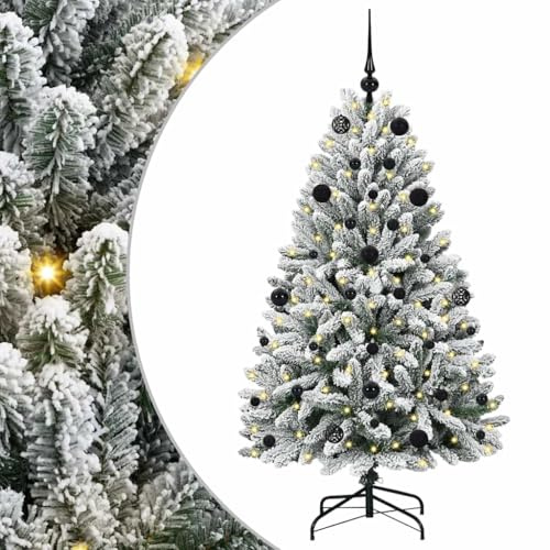 vidaXL Albero di Natale Artificiale Verde e Bianco 150 cm, Albero di Natale Minimal, con LED, Decorazione stagionale, per Interni, Stile Moderno, PVC