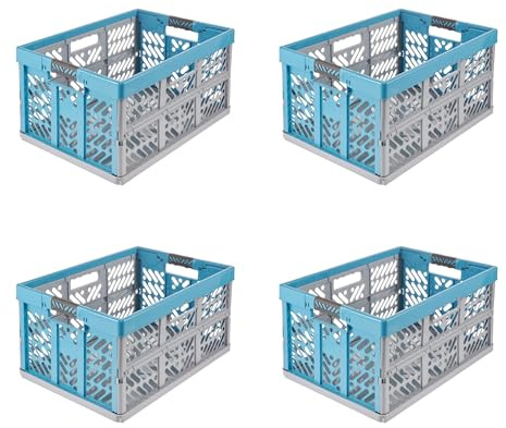 keeeper ben 4x Stabile Profi-Klappboxen mit Soft-Touch Griffen, 45 l, Eco Sky Blue