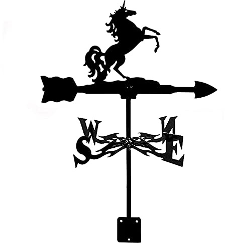 Girouette Licorne Destrier en métal et Acier Inoxydable, Style rétro, avec revêtement, pour Jardin, terrasse ou Cour.