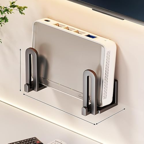 Wall Mount Router Holder, for WiFi Cable Organizer, Carbon Steel Shelf with No Drill Installation, Adjustable Spacing, 18.5 x 6 x 8 cm, Black(B Grey)
