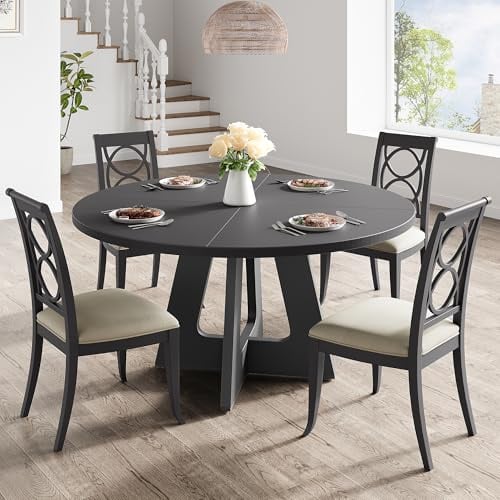 120 cm Runder Großer Esstisch, Holztisch Für Küche Für 4–6 Personen, Farmhouse Esstisch Mit Holzplatte Und Beinen Für Esszimmer Oder Wohnzimmer,Grau (Nur Tisch)