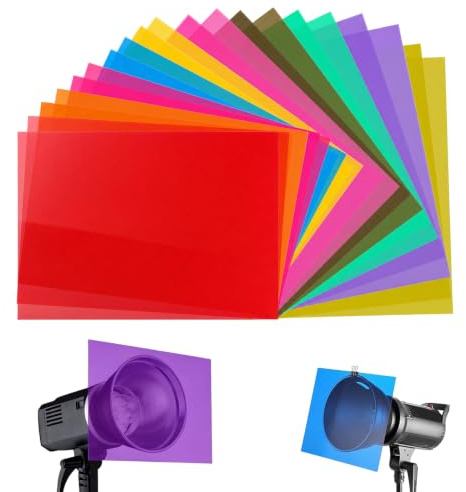 20 Stück Lampenfolie,A4 Farbfilter Farbkorrektur,Hitzebeständige Farbfolie für LED Lampen & Studioblitz,Folie Transparente, Farbfolien Gel für Foto, Video & DIY, 29,7x21cm