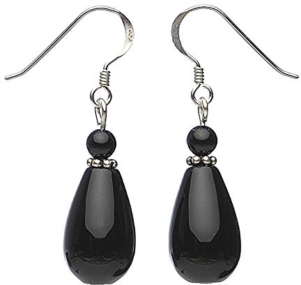 Ohrringe Ohrhänger Ohrhaken aus echtem Onyx & 925 Silber Tropfen schwarz, für Damen