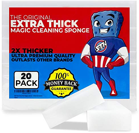 STK Juego de 20 esponjas de limpieza mágicas, extragruesas, de melamina, para borrar todas las superficies, cocina, baño, piel, acero inoxidable, solo hay que añadir agua para borrar toda la suciedad