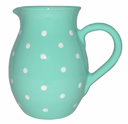 UNGARNIKAT - Keramik Krug 1,2l Türkis mit handbemalten weißen Punkten – Handgemachte Kanne im Landhausstil – Wasserkrug, Milchkrug oder Vase – Spülmaschinenfest