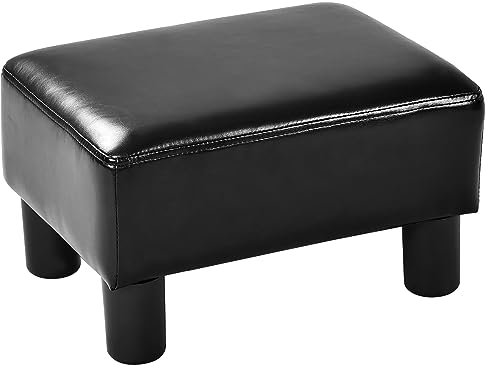 COSTWAY Kleiner Fußhocker, Hocker aus PU, rechteckiger Sitzhocker mit gepolstertem Sitz, Fußbank Fußschemel Fusshocker Polsterhocker, 40 x 30 x 24 cm (Schwarz)