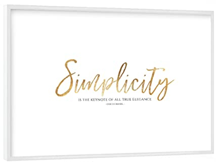 artboxONE Poster mit weißem Rahmen 18x13 cm Typografie Simplicity - Bild Typografie Briefkunst Coco Chanel