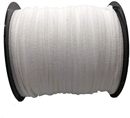 Pamir Tong 100 Yards 2.6mm Suede Leather Cords Leather Lace Flat Faux Suede Cord String Thread Velvet Cord for Necklace, Bracelet, Beading and DIY Crafts (White)