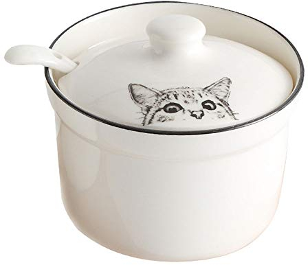 Mozacona Ceramics - Azucarero para gatos con tapa y cuchara
