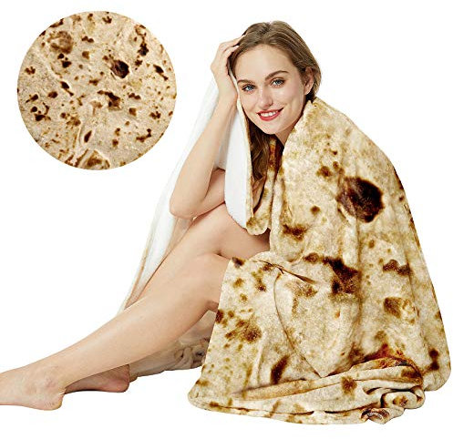 Burrito Tortilla-Überwurfdecke, doppelseitig, Burritos, Taco, Tortilla, Wickeldecken für Erwachsene und Kinder, riesige, lustige, realistische Lebensmitteldecken, weiches Flanell, rund, 180,3 cm